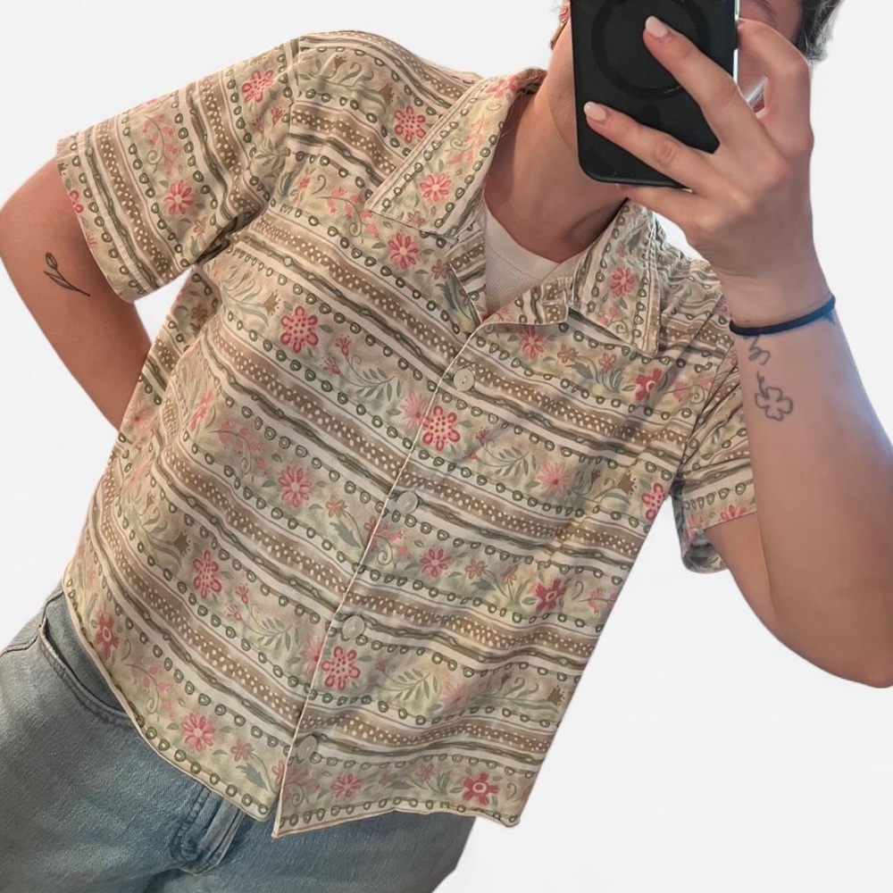 Cream floral button-up shirt